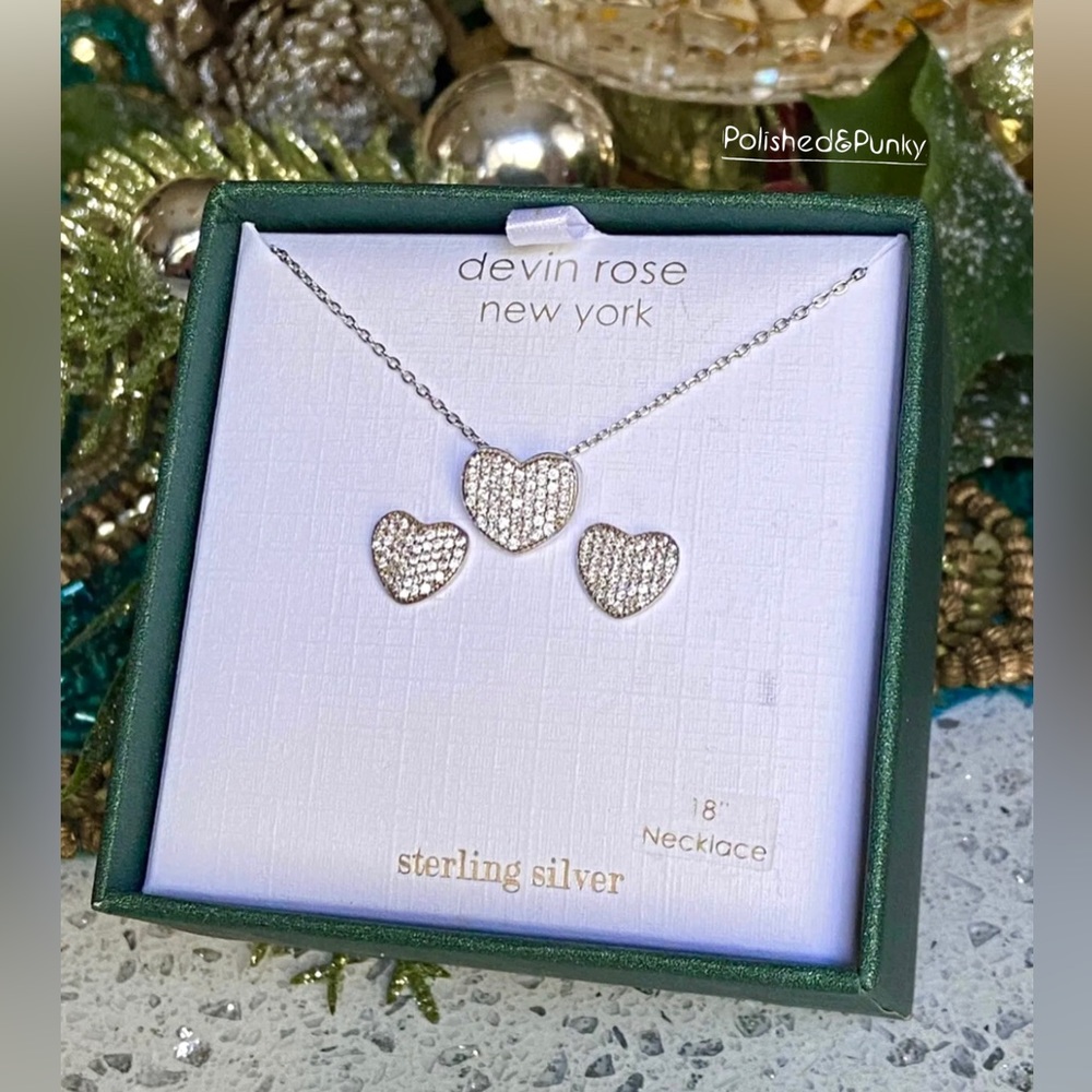 Sterling silver Devin Rose New York Hearts Earrings And Necklace Set in box